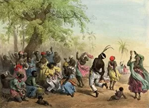 African Collection: A group of black slaves dancing in the Dou, contains musical instruments such as maracas