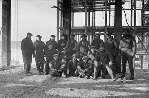Building Construction Prints: Group Construction Workers On Building