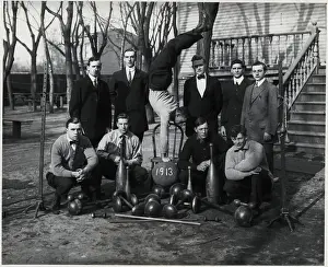 Barbell Prints: Group Of Men Posing Around Barbells