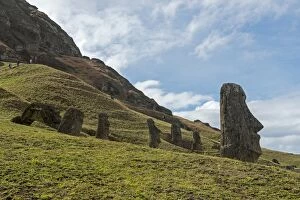 Images Dated 31st May 2012: Group of Moai, the bodies are buried in the ground, only the heads are visible, Rano Raraku