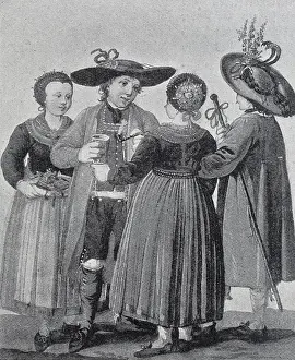 Group of people in traditional traditional costume at a wedding in Styria, 1888, Austria, Historic, digital reproduction of an original 19th century painting