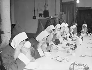 Lunch Prints: Group of Santas Eating Lunch