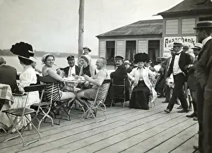 Dining Prints: Group Seated At Tables On Patio