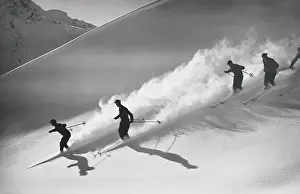 Respect Prints: Group of skiers descending alpine slope