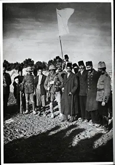 Mayor Prints: Group Standing Arround White Flag