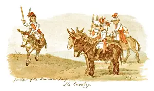 Group of Victorian children on donkeys playing at being cavalrymen