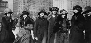 Collar Prints: Group of young woman at street in warm clothing