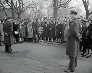 Cole Prints: Guarded Citizens Standing Outside Capitol to Hear Winston Churchill on Intercom