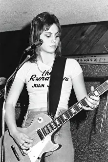 Guitarist Joan Jett of the rock band The Runaways