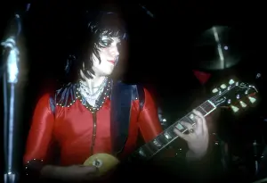 Guitarist Joan Jett of the rock band The Runaways