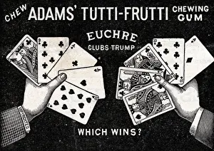 Card Game Prints: Gum Advertisement with Two Hands Holding Playing Cards