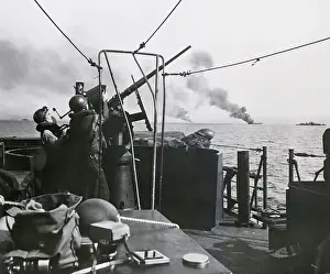 Gunners On Ship Firing 20Mm Gun