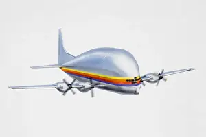 Propeller Prints: Guppy Transporter, large cargo aircraft with bulky hull, in flight