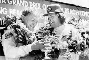 Prints of American race car driver Dan Gurney (left) and former professional athlete Bruce Jenner pose together in the Winner's Circle with at the 1982 Toyota Pro/Celebrity Race at the Long Beach Grand Prix Legends of the Track: Gurney & Jenner In Winner's Circle