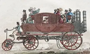 Hand Colored Prints: Gurneys steam coach, hand-colored copper engraving from Friedrich Justin Bertuch s