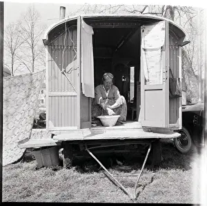 Romany Prints: Gypsy Woman Bathes in Wagon Doorway