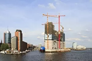Crane Gallery: HafenCity with the construction site of the Elbe Philharmonic Hall, Hamburg, Germany, Europe