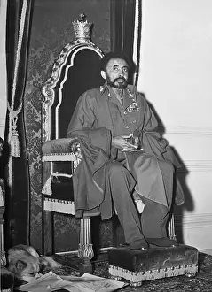 Haile Selassie on His Throne During Birthday Celebration