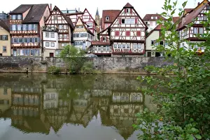 Embankment Prints: Half-timbered houses reflected, SchwAÔé¼bisch Hall, Germany