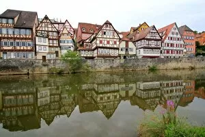 Images Dated 28th August 2015: Half-timbered houses reflected, SchwAÔé¼bisch Hall, Germany