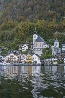Images Dated 9th October 2014: Hallstatt at Morning with Sunlight and Reflection on the Lake, Austria
