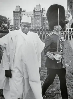 Nigerian Prints: Hamani Diori with an Honor Guard
