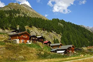 Shelter Prints: Hamlet with chalets in the Fafleralp Mountains, Loetschental, Valais, Switzerland, Europe