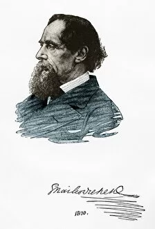 Hand Colored Charles Dickens Engraving