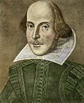 Headshoulders Prints: Hand-Colored Illustration of William Shakespeare after Martin Droeshout
