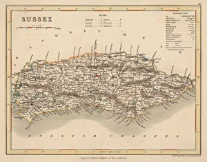 Textured Effect Collection: Hand coloured antique map of Sussex England