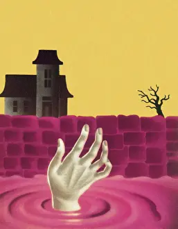 1940 1980 Retro Styled Image Prints: Hand Coming Out of Water