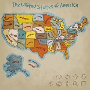 Images Dated 26th November 2017: Hand Drawn Map of the United States of America