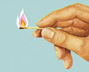 Matchstick Prints: Hand Holding Lit Match
