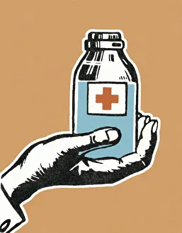 Illustrati Prints: Hand Holding a Medicine Bottle