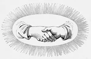 Shaking Prints: Hands Shaking Within An Oval Of Rays