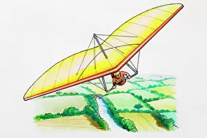Unrecognizable Person Gallery: Hang glider above rural landscape