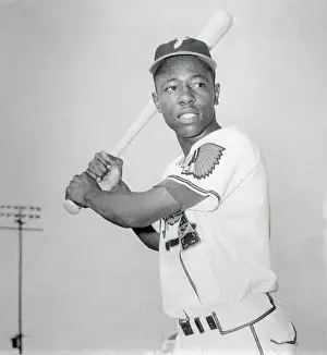 Hank Aaron Prints: Hank Aaron Holding Baseball Bat