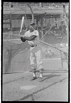 Hank Aaron Prints: Hank Aaron Practicing in Batting Cage