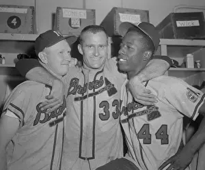 Hank Aaron Prints: Hank Aaron with Two Teammates
