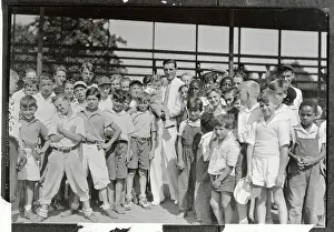 Hank Greenberg Posing with Youngsters
