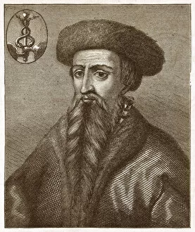 Fine Art Portrait Gallery: Hans Lufft (1495-1584), Luthers Bible printer, wood engraving, published 1879