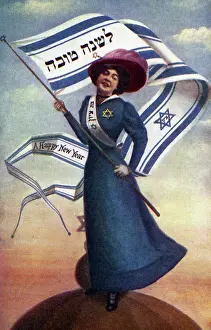 Jewish Prints: Happy New Year Banner Woman