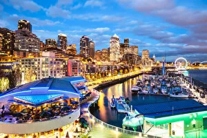 Pacific Northwest Collection: Harbor and city at dusk, Seattle, USA