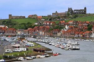 Seaside Resort of Whitby Gallery: Harbour, abbey and St. Marys church, Whitby, Yorkshire, England, UK, Europe