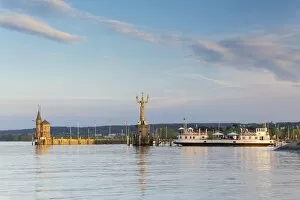 Images Dated 8th May 2013: Harbour entrance of Konstanz with the statue of Imperia and the historic ferry Konstanz, Konstanz