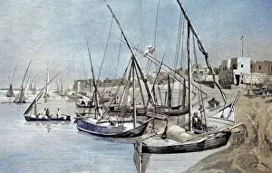 Harbors Prints: Harbour of Luxor, Egypt, digital improved reproduction from a publication of the year 1880