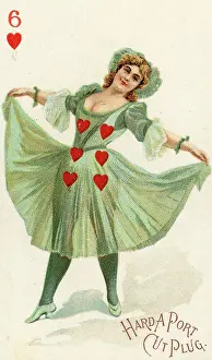 Time Captured: Vintage Art: Hard a Port Cut Plug Playing Card, Six of Hearts, 1890s