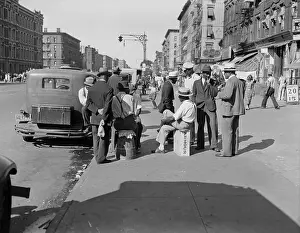 Shopping District Prints: Harlem Men Talking On Street