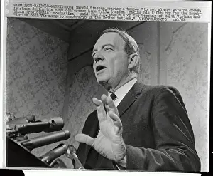 Harold Stassen Speaking at Microphones