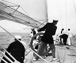 Yacht Prints: Harold Vanderbilt At Wheel